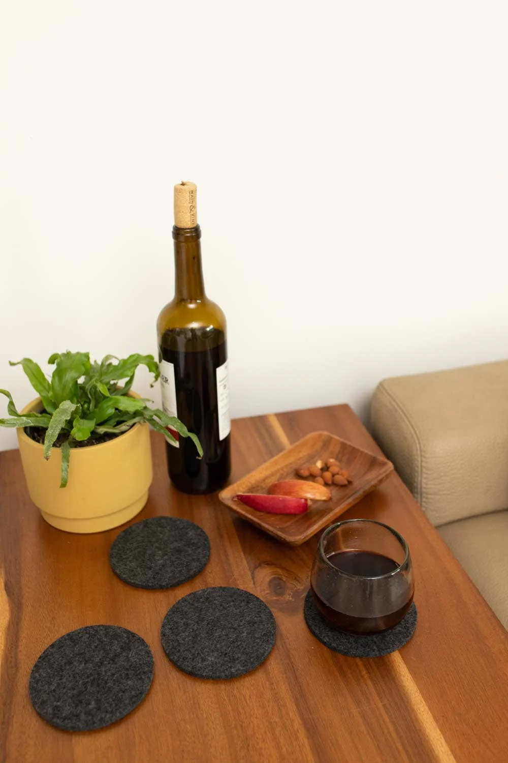 Charcoal: Bierfilzl Merino Wool Felt Round Coaster Solid 4 Pack - Image 3