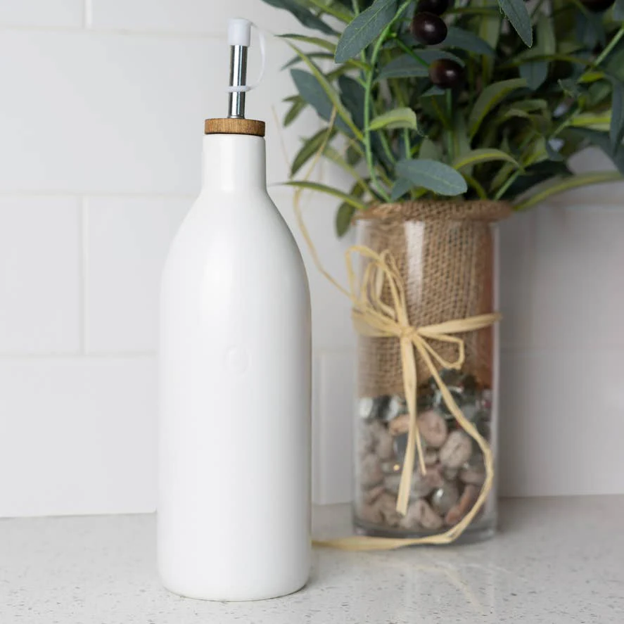 White Ceramic Olive Oil Dispenser Bottle, 17 oz - Image 2