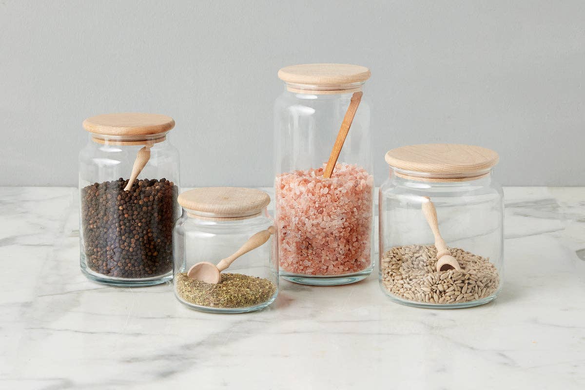 Glass Dry Goods Canister, Wood Lid, Large - Image 2