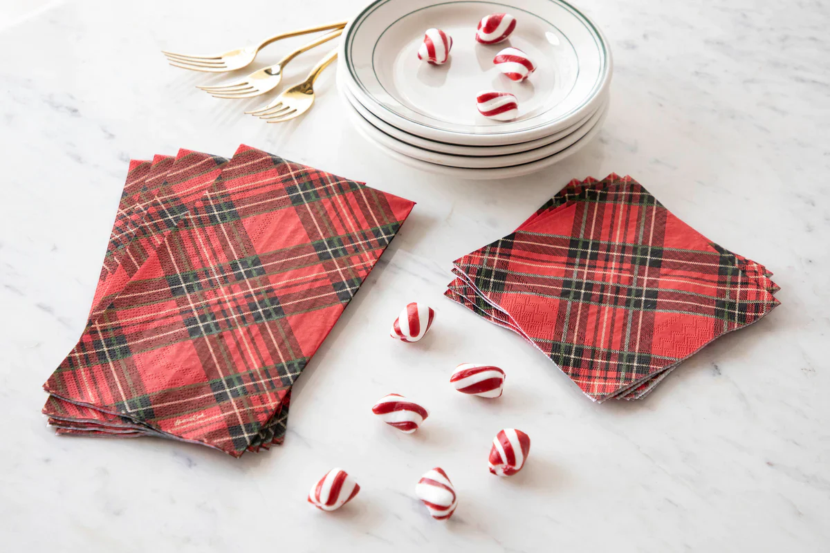 Hester and Cook Red Plaid Cocktail Napkin - pack of 20