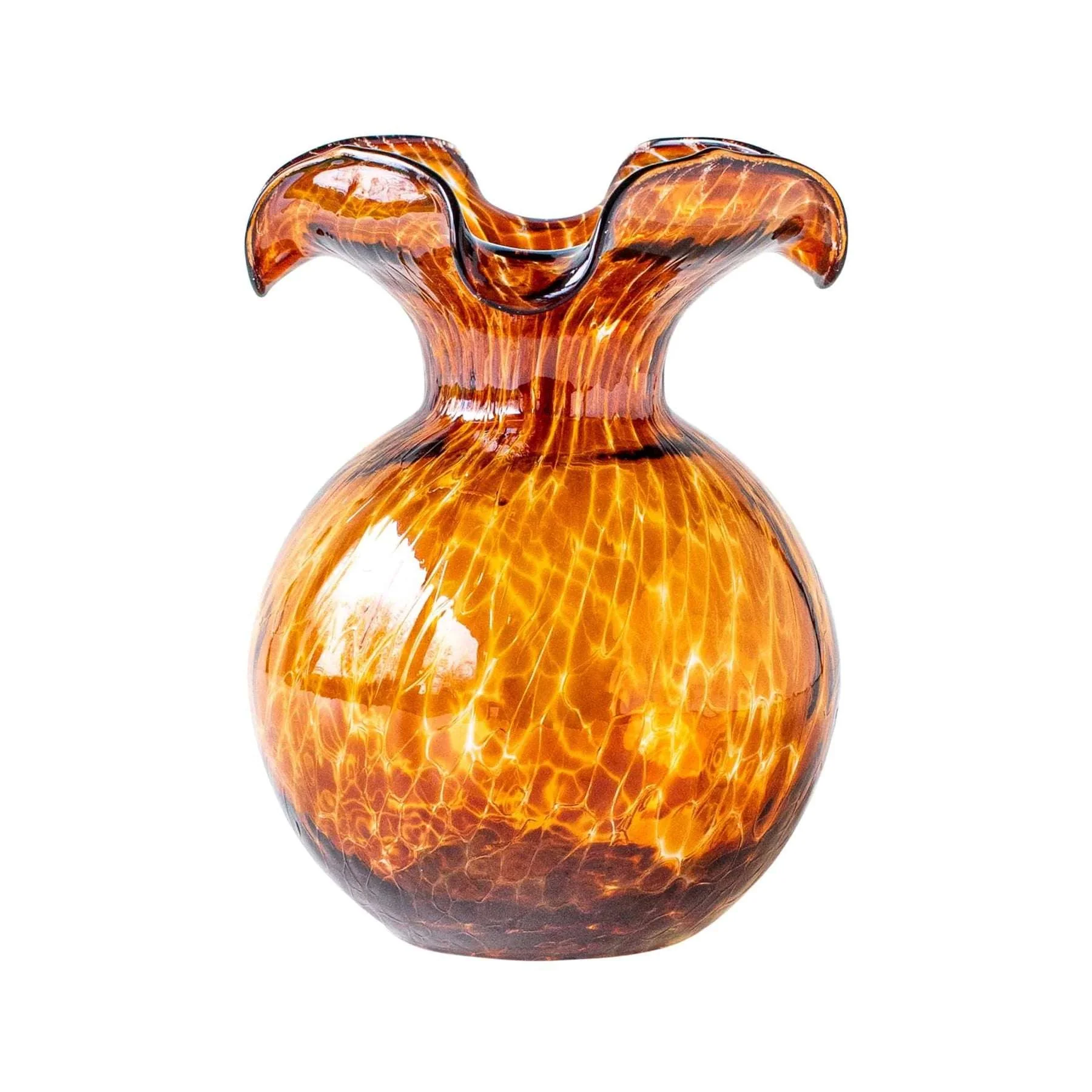 Vietri Hibiscus Glass Brown Tortoiseshell Fluted Vase - Image 3