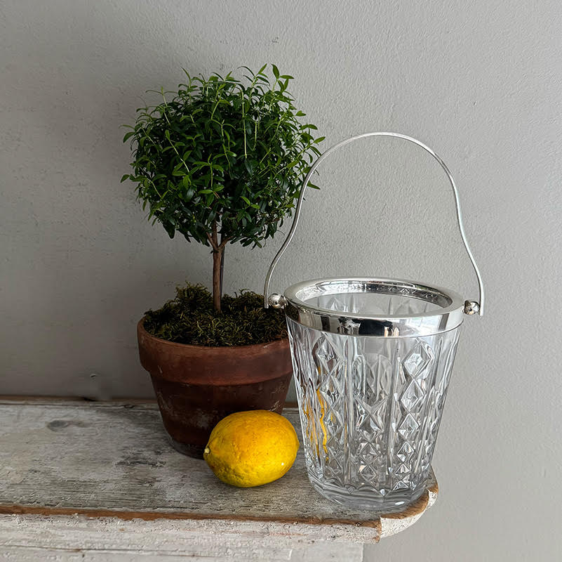 Hotel Silver Vintage Cut Glass Ice Pail with Curvy Hinge Handle - Image 3