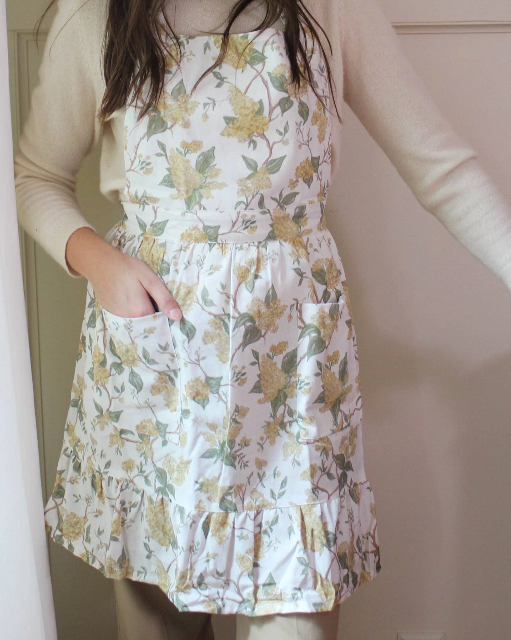 Hyacinth Linen Floral Apron Dress: Marigold - Image 6