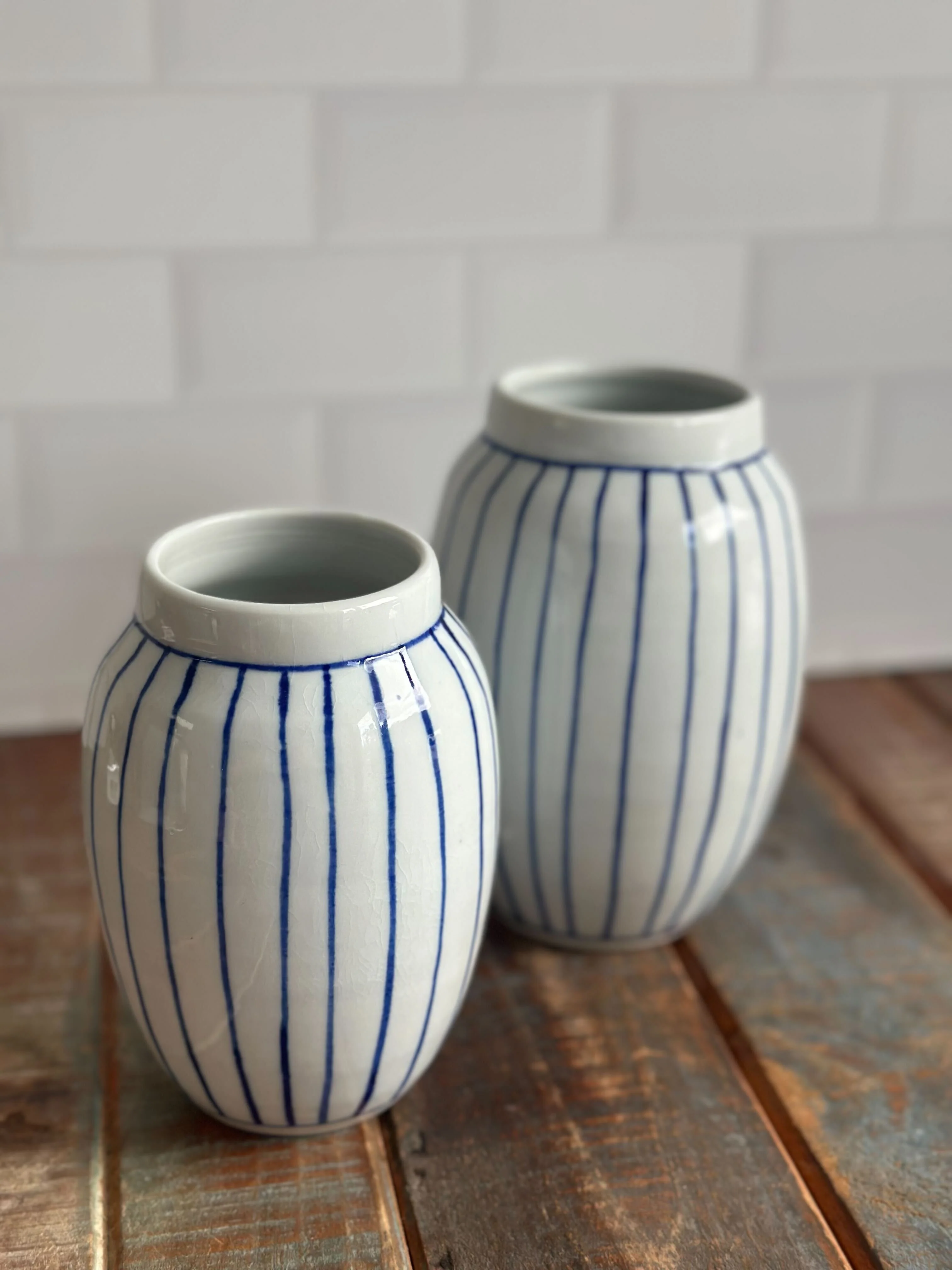 English Porcelain Stripe Vase - Image 3