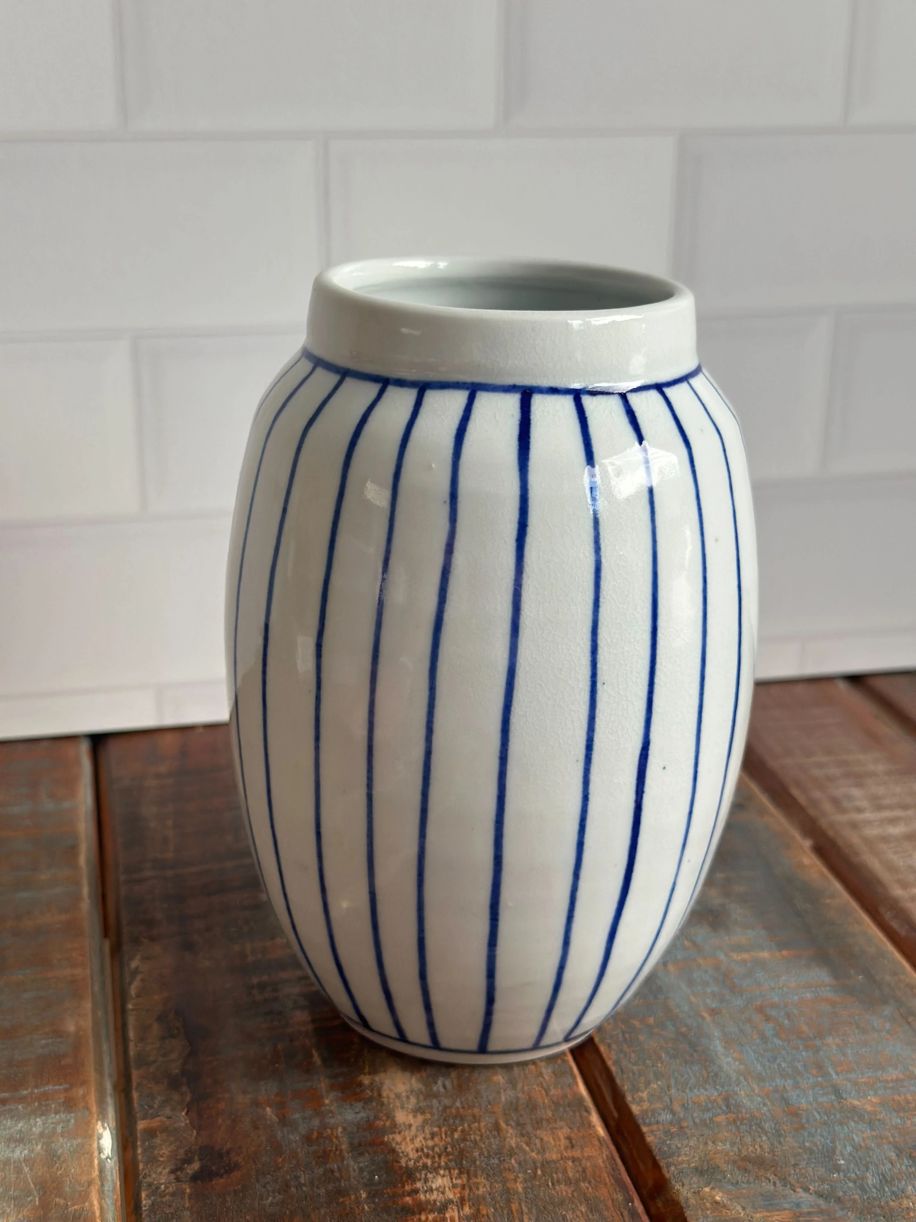 English Porcelain Stripe Vase - Image 5