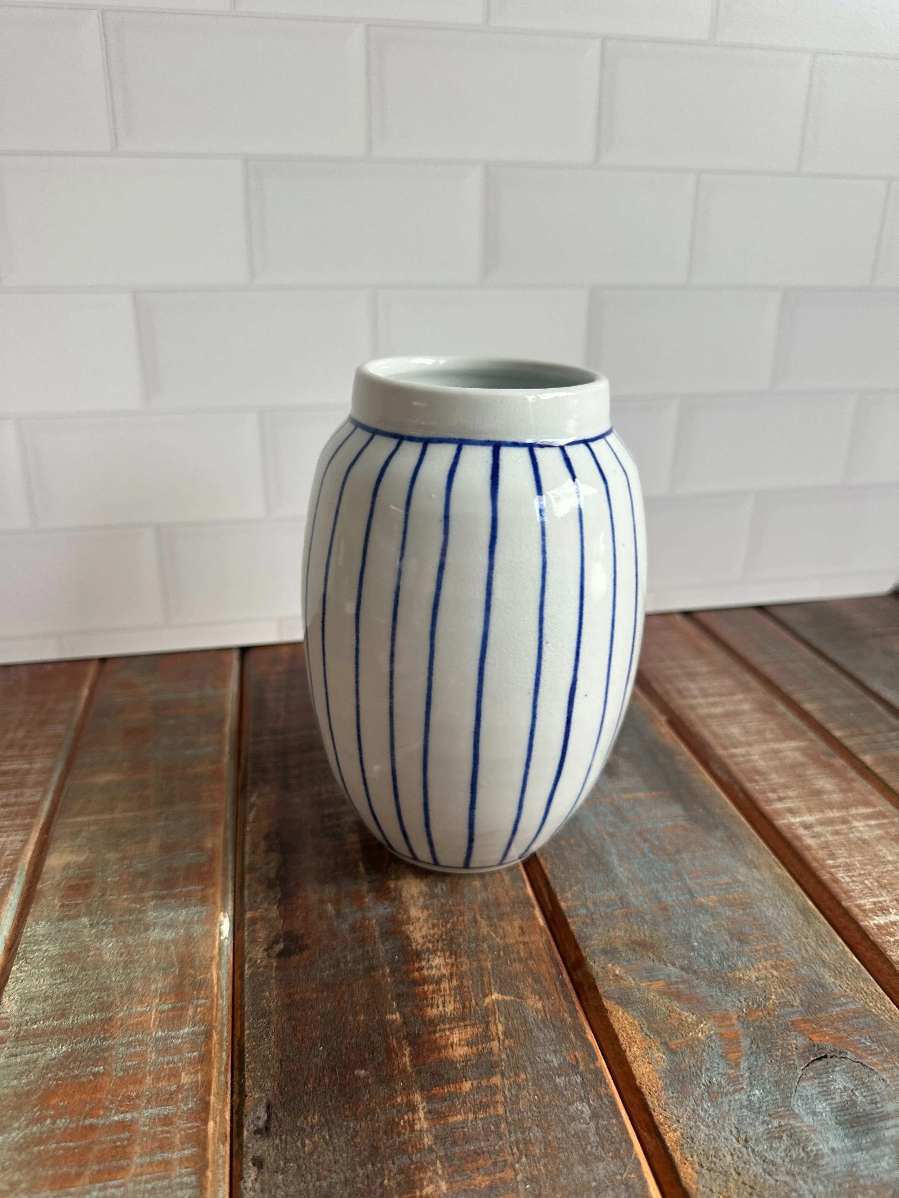 English Porcelain Stripe Vase - Image 6