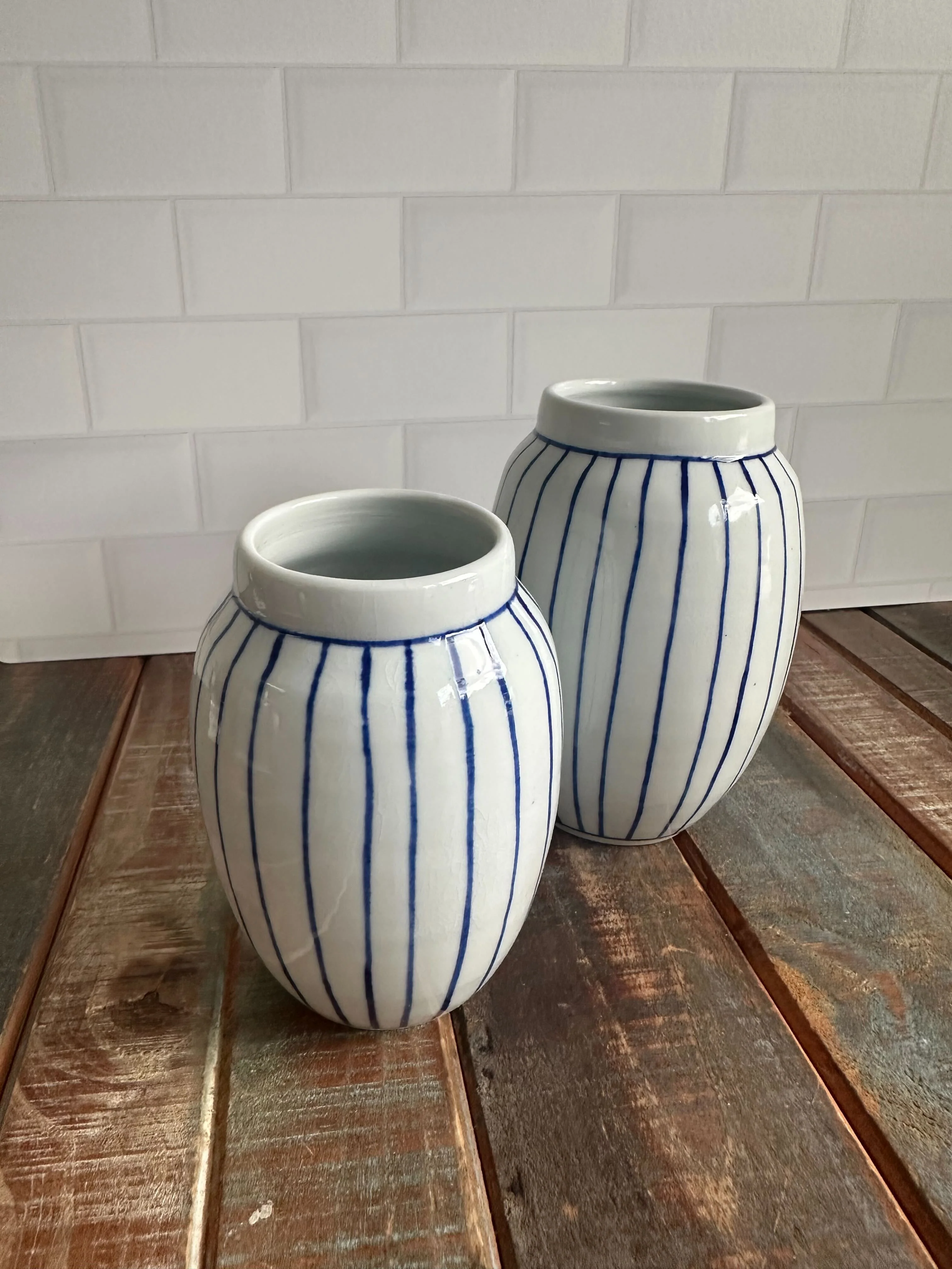 English Porcelain Stripe Vase - Image 7